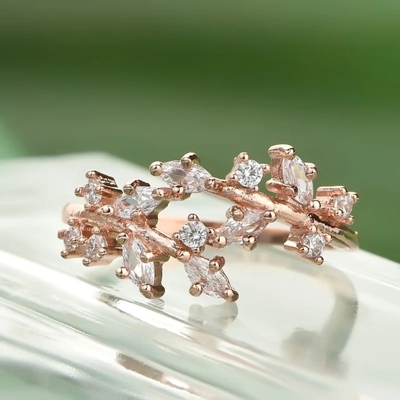 New Women’s Rose Gold Plated Branch Diamond Ring - Picture 2 of 4